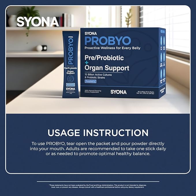 SYONA PROBYO No Bloat Probiotic Blend 15B CFU 8 Strains for Gut Support Men &amp Women with Beet Root &amp Dandelion Extract 30 Stick Packs