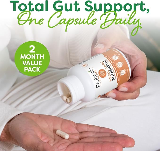 Probulin Total Care Probiotic Supplement Daily Gut Digestive and Immune Health Probiotics Capsules for Men and Women 20 Billion CFU Vegan 60 Count Bottle