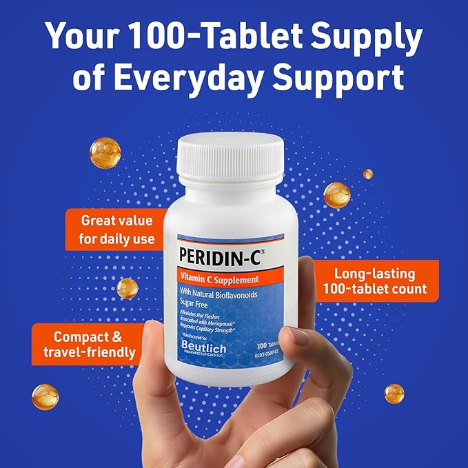 Peridin-C Vitamin C Supplement with Citrus Bioflavonoids – Daily Antioxidant Support – Gentle Sugar-Free Gluten-Free Formula – Easy-to-Swallow Tablets – 100 Count
