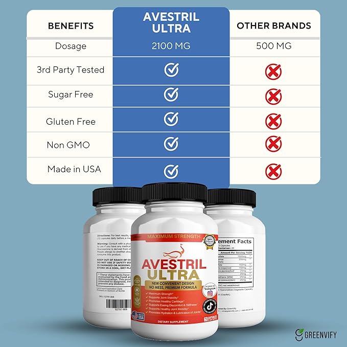 Avestril Ultra Joint Support Supplement Glucosamine Turmeric Chondroitin 60 Capsules (3)