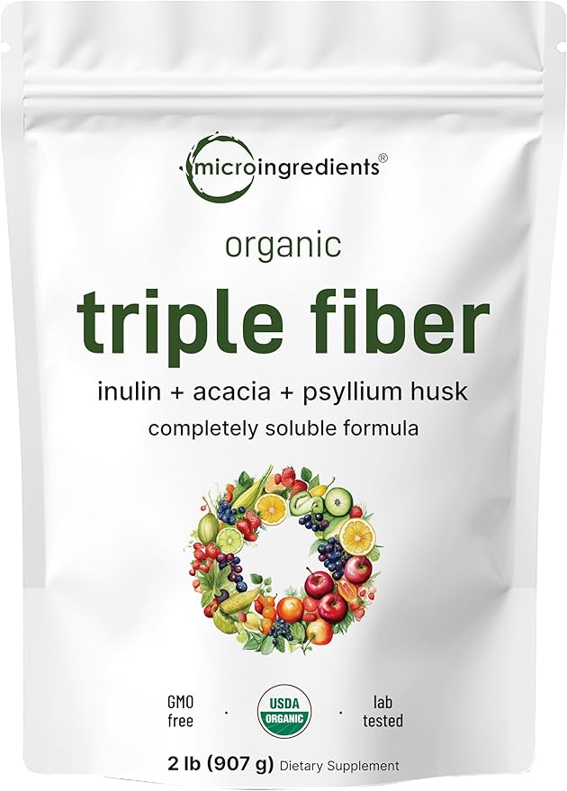 Micro Ingredients Organic Triple Fiber Powder 2lb | Natural Prebiotic to Support Digestive &amp Gut Health | Soluble Easily Digestible | Unflavored Vegan