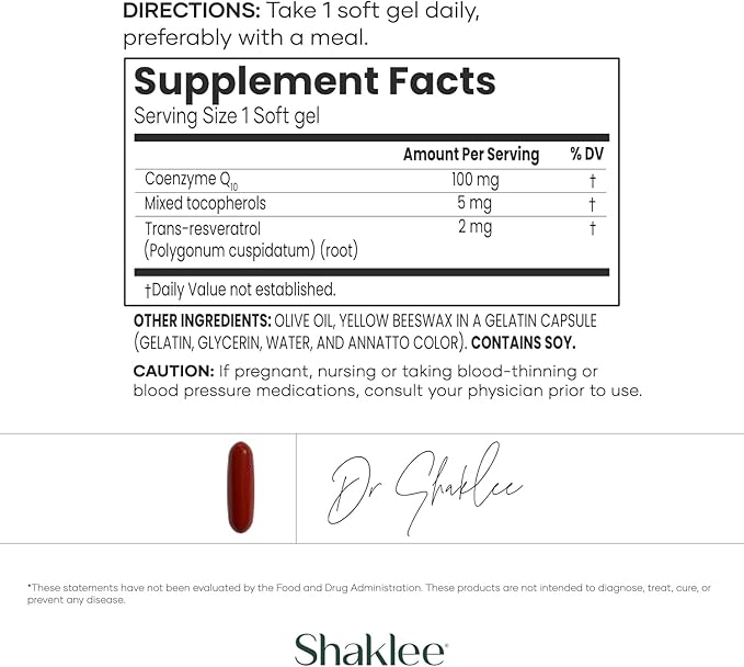 CoQHeart® with Q-Trol®- Energy Support for Heart Health - Coenzyme Q10 and Resveratrol Blend - Facilitates Energy Production and Blood Vessel Health - Protects Arteries - 30 Softgels