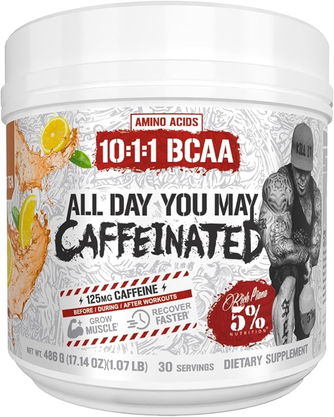 5% Nutrition Rich Piana AllDayYouMay Caffeinated BCAA Energy Powder | Premium Pre Workout Amino Energy &amp Electrolytes | Hydration Endurance &amp Recovery | 16.3 oz 30 Servings (Southern Sweet T
