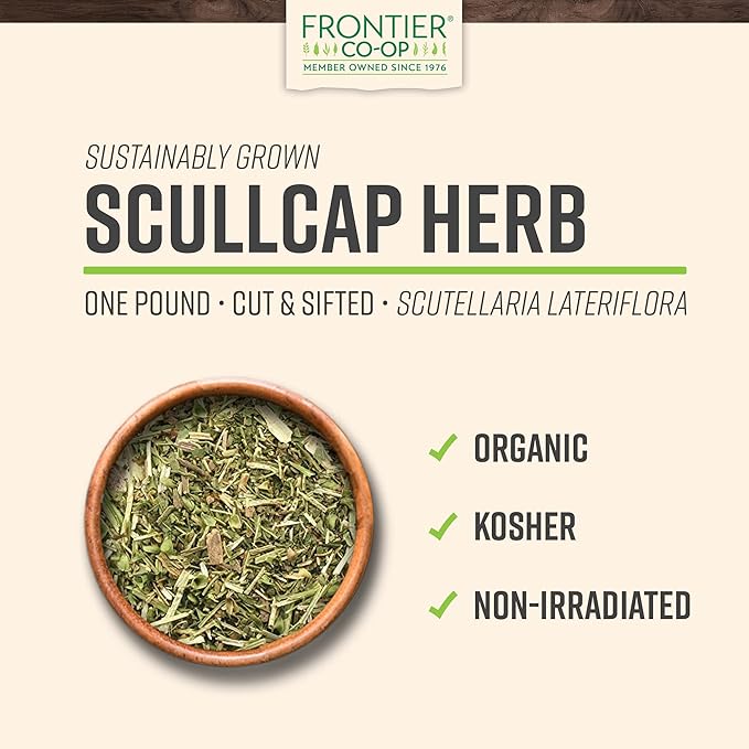 Frontier Co-op Organic Scullcap Herb Cut &amp Sifted Certified Organic Herbal Supplement 1lb - Skullcap Herb for Tincture Tea Supplement