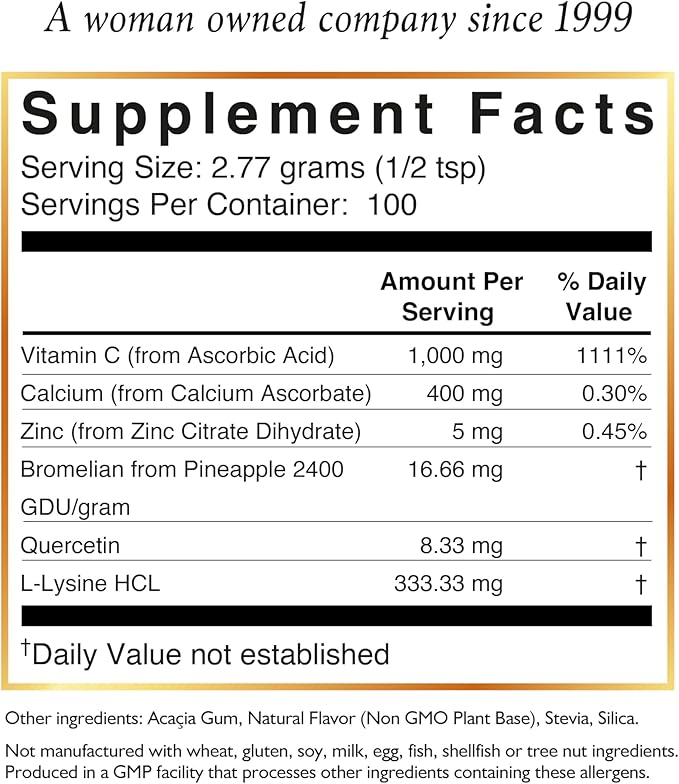 Cocó March N.M.D Vitamin C Powder 1000 mg – Immune Support Supplement with Zinc Bromelain Quercetin &amp L-Lysine Supports Collagen Production Vegan Gluten &amp Dairy Free Keto Friendly 10 oz