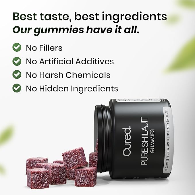 Cured Shilajit Gummies for Men with 85+ Trace Minerals Fulvic &amp Humic Acid | Natural Energy Stamina &amp Endurance Support | Organic Manuka Honey Zero Sugar Daily Wellness Supplement
