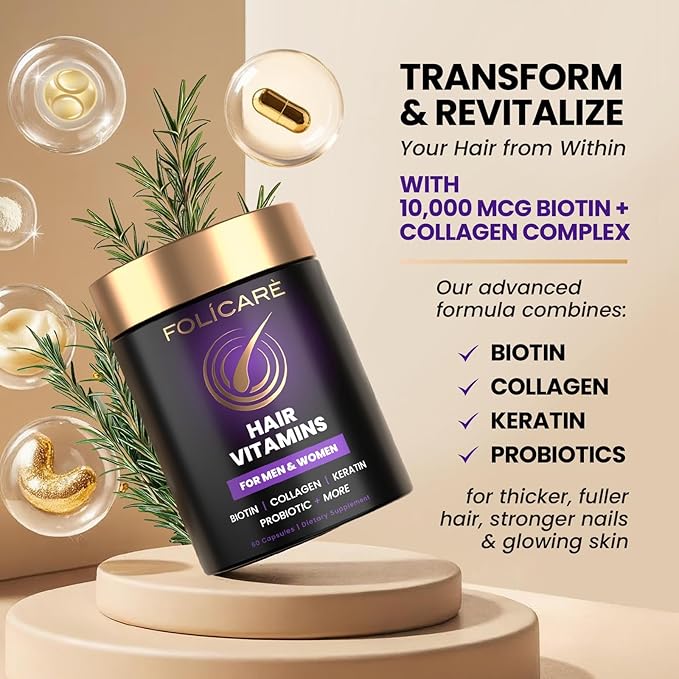 Biotin Hair Growth Supplement with Collagen Keratin and Probiotics – Hair Growth Support Skin &amp Nails Supplement for Men and Women – Supports Thicker Stronger Hair – Made in USA (3 Pack)