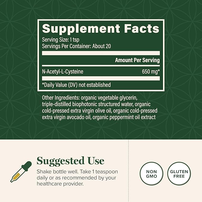 Global Healing Pure Liquid Microsomal NAC Supplement N-Acetyl-Cysteine 650mg for Glutathione Production Liver Support &amp Detox Antioxidant &amp Immunity NAC 600mg Alternative Liquid Drops (3.4