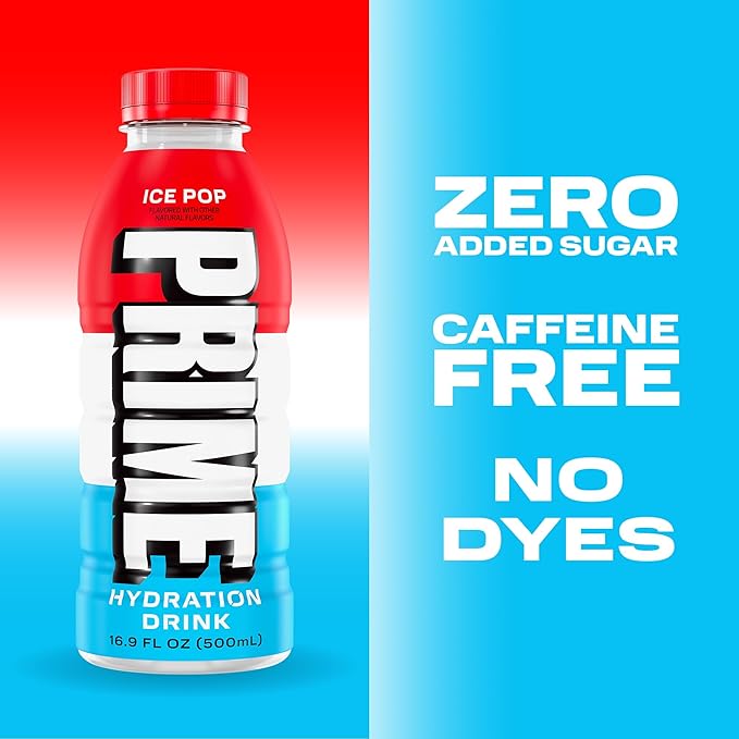 PRIME Hydration ICE POP | Sports Drinks | Electrolyte Enhanced for Ultimate Hydration-| 250mg BCAAs-| B Vitamins-| Antioxidants-| 2g Of Sugar-| 16.9 Fluid Ounce-|(Pack of 24)