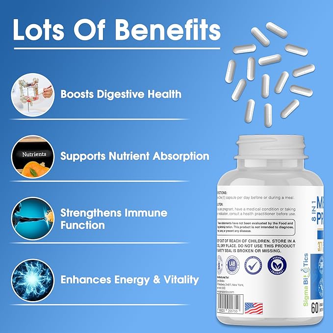 Probiotics for Men - 150 Billion CFU Acidophilus Capsules with Prebiotics &amp Postbiotics - Supports Gut Microbiome Colon &amp Immune Health - 37 Strains with Digestive Enzymes - 60 Vegan Capsules