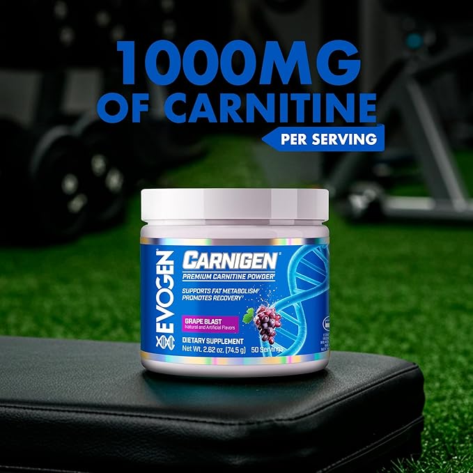 Evogen Carnigen - Premium Carnitine Powder | Supports Fat Metabolism &amp Promotes Recovery | Stimulant-Free L Carnitine Supplement Matrix with Acetyl L-Carnitine | Grape | 50 Servings