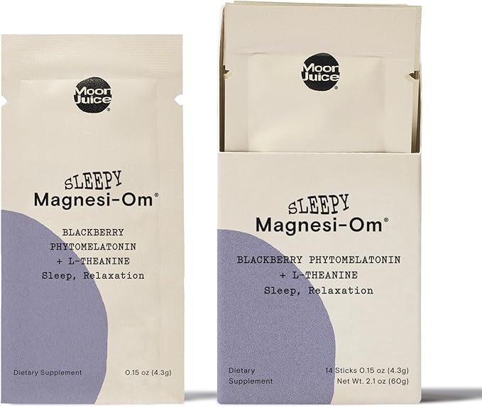 Moon Juice Sleepy Magnesi-Om - Sleep Supplement Powder with Magnesium Glycinate L-Theanine &amp Plant-Based Melatonin Sugar-Free Bedtime Drink Mix for Deep Sleep w/o Grogginess BlackBerry 14 Serv
