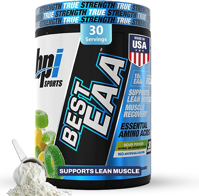 BPI Sports Essential Amino Acids EAA Powder - Pre Intra &amp Post Workout Drink - BCAA Powder for Men &amp Women EAA + BCAA + Hydration. Advanced Formula with 10g of EAA. (Sour Power)