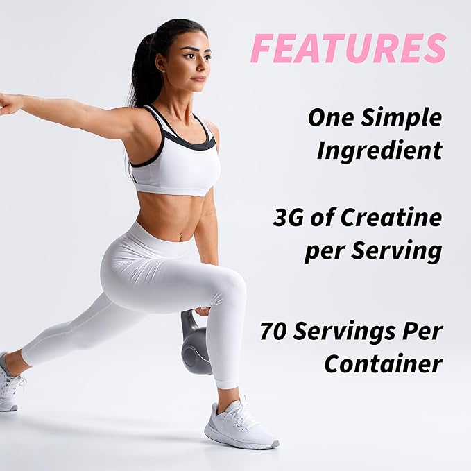 Creatine Monohydrate Powder Glute Builder Creatine for Women 3g Vegan Micronized Creatine per Serving for Energy Muscle Support 70 Servings Unflavored