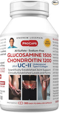 Andrew Lessman Glucosamine Chondroitin + UC-II – 300 Capsules – 100% Sulfate Form Research Established Ingredients and Levels for Support of Healthy Joint Tissue. Small Easy to Swallow Capsules
