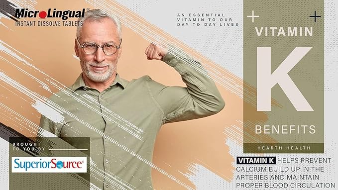 Superior Source Vitamin K2 MK-7 (Menaquinone-7) 300 mcg - Bone Strength &amp Health Support Supplement - Aids Healthy Heart Function - Bariatric-Friendly - 60 Sublingual Dissolving Tablets