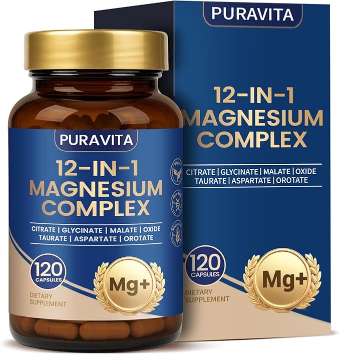 Puravita Magnesium Complex - Puravita 12 in 1 Magnesium Supplement with Glycinate Citrate Malate Oxide Taurat &amp More for Muscle Nerve &amp Sleep Support 120 Count