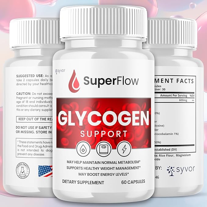 (2 Pack) Super Flow Glycogen Support Official SuperFlow Advanced Formula Glyco Optimizer Capsules All Natural Super Flow Pills Daily Wellness Supplement to Support Healthy Balance (120 Capsules)