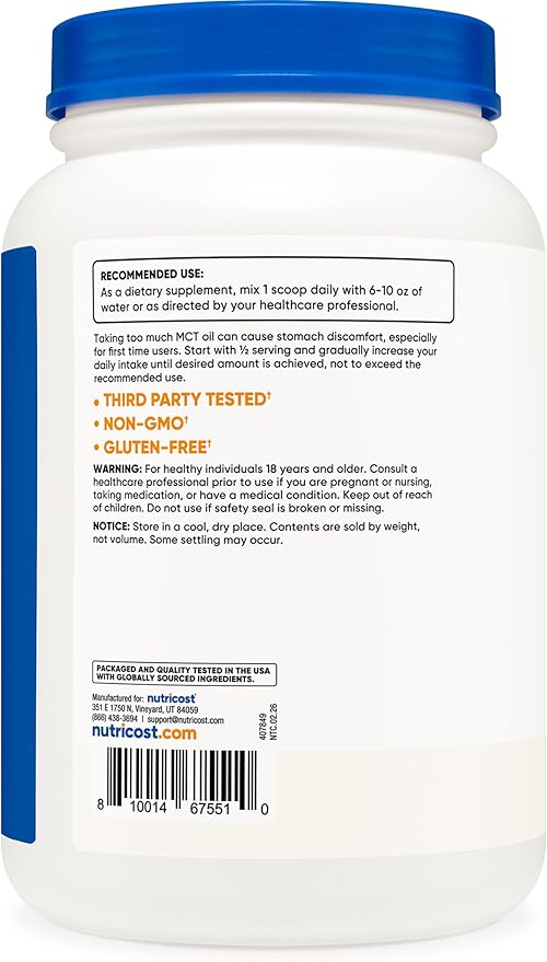 Nutricost Premium MCT Oil Powder - Best for Keto Ketosis and Ketogenic Diets - Non-GMO and Gluten Free… (2 LB (Unflavored))
