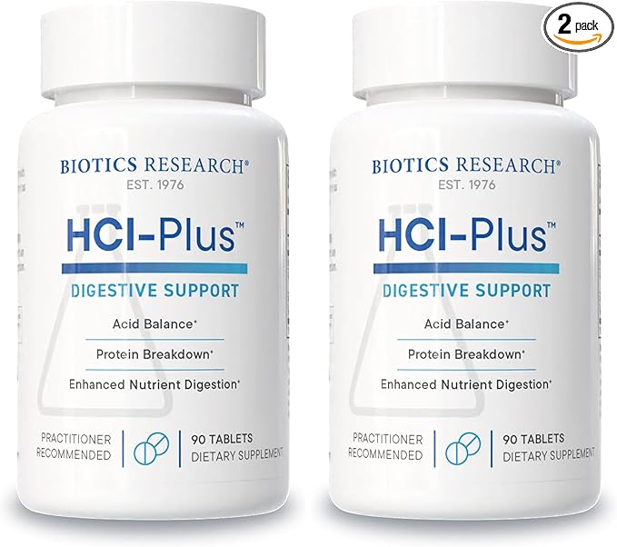Biotics Research HCl Plus™ Supplies Betaine Hydrochloride Pepsin Glutamic Acid and More Supports Healthy Digestion 90 Tabs (Pack of 2)