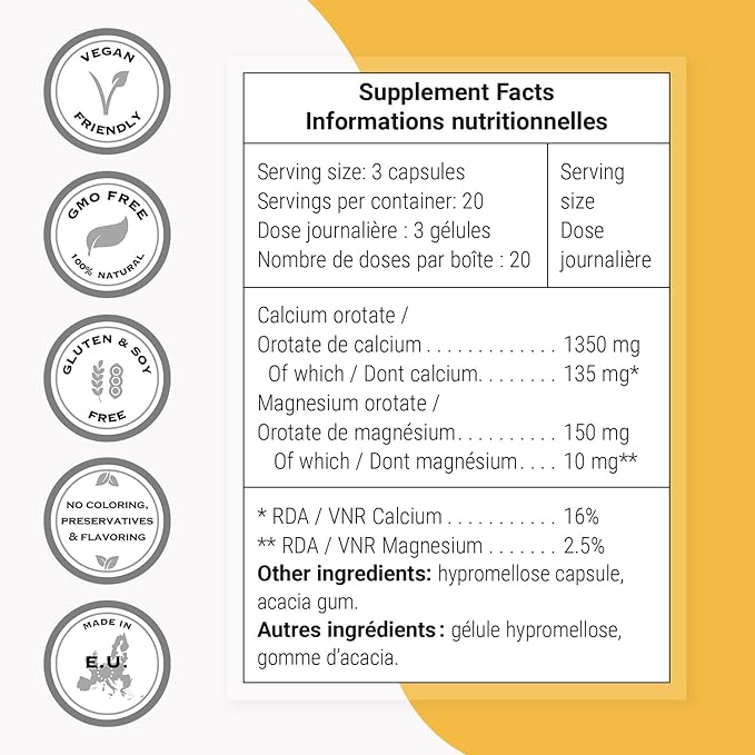 SuperSmart - Calcium Orotate with Magnesium Orotate 9:1 (Highly Bioavailable) - Advanced Teeth &amp Bones Strength Supplement | Non-GMO &amp Gluten Free - 60 Vegetarian Capsules