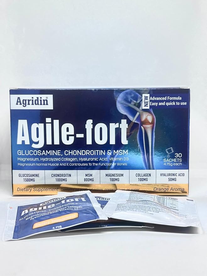 Agile Fort Joint Support Supplement – Glucosamine Chondroitin MSM Type II Collagen &amp Magnesium – 30 Sachets for Joint &amp Cartilage Health for Women and Men