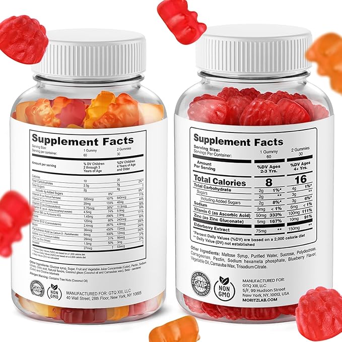 DR. MORITZ Elderberry Gummies for Kids (60 Count) and Kids Multivitamin Gummies Bundle (120 Count 2 Pack) - for Children’s Immune Support and Overall Health - Toddler Vitamins Supplement