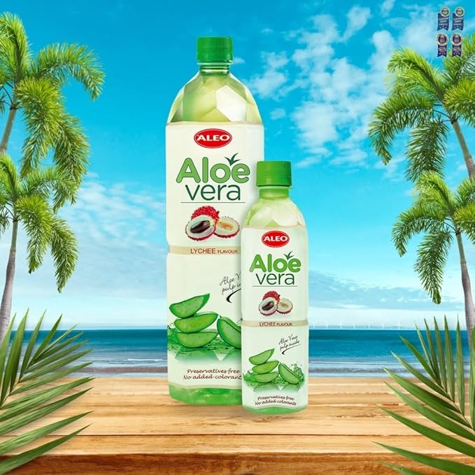 ALEO 1.5L Premium Lychee Aloe Vera Drink - Natural No Preservatives No Artificial Colors Superior Taste Award 2025
