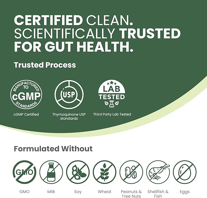 Gut Health Supplements for Healthy Digestion &amp Gut Repair | Advanced Formula with Bioavailable Black Seed Oil with 3% Thymoquinone | Gut Health Supplements for Women &amp Men | 60 Softgel