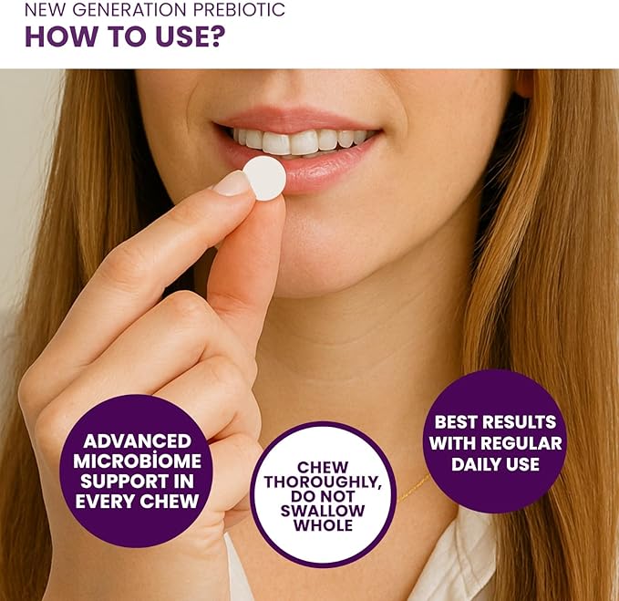 Chewable Akkermansia Probiotic and Prebiotic Supplement NOVO 2.0 with HMO Supports Gut and Oral Microbiome Supplements for Digestive Health and Skin Vitality Targeted Delivery 30 Tablets