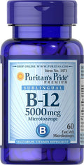 Puritans Pride Vitamin B-12 Helps Convert Food into Energy* 5000 Mcg Sublingual- Microlozenges 60 Count (Pack of 1)