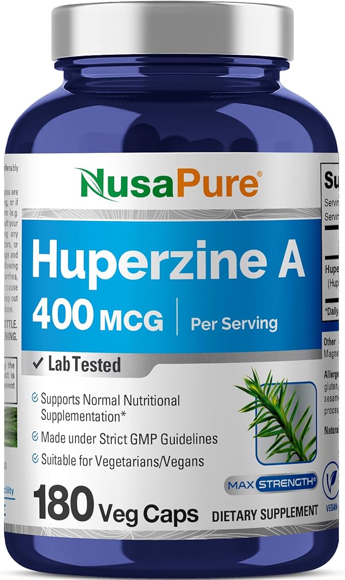 NusaPure Huperzine A 400mcg 180 Veggie Capsules (Vegetarian Non-GMO Vegan)
