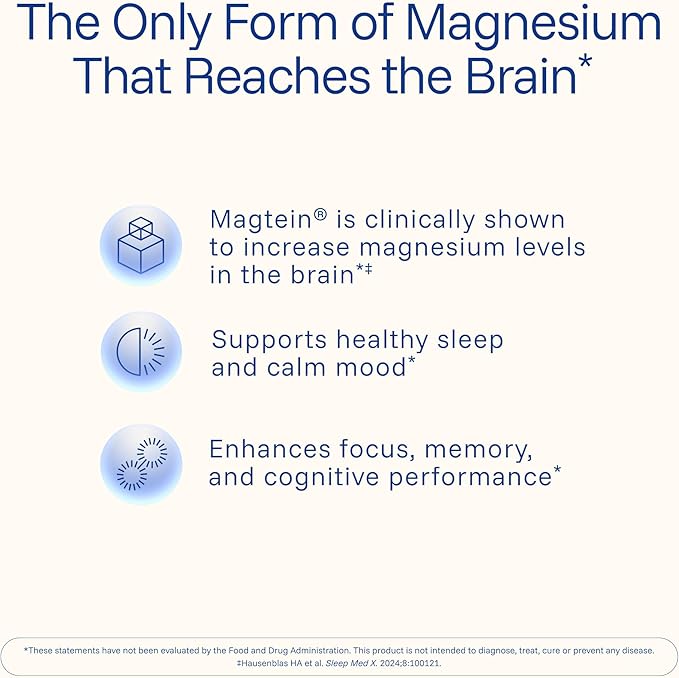 Magnesium L-Threonate Supplement (Magtein) 90 Capsules | Clinically Supported for Brain Health | Optimize Learning Memory &amp Focus | 3rd Party Tested