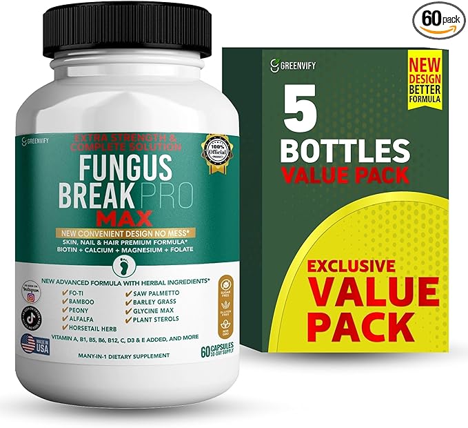 Fungus Break Pro Max Nail &amp Hair Supplement 60 Capsules Biotin 5000mcg with Vitamins &amp Herbal Blend (5)