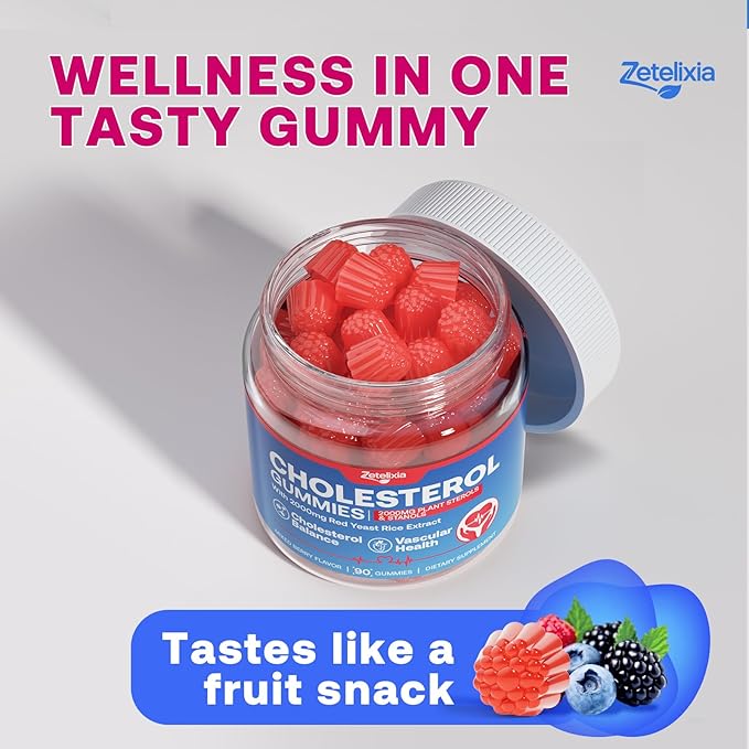 Cholesterol Gummies Cholesterol Supplements with 2000mg Plant Sterols &amp Stanols Red Yeast Rice 500mg Bergamot Orange Support Healthy Cholesterol Levels for Women &amp Men Mixed Berry Flavor