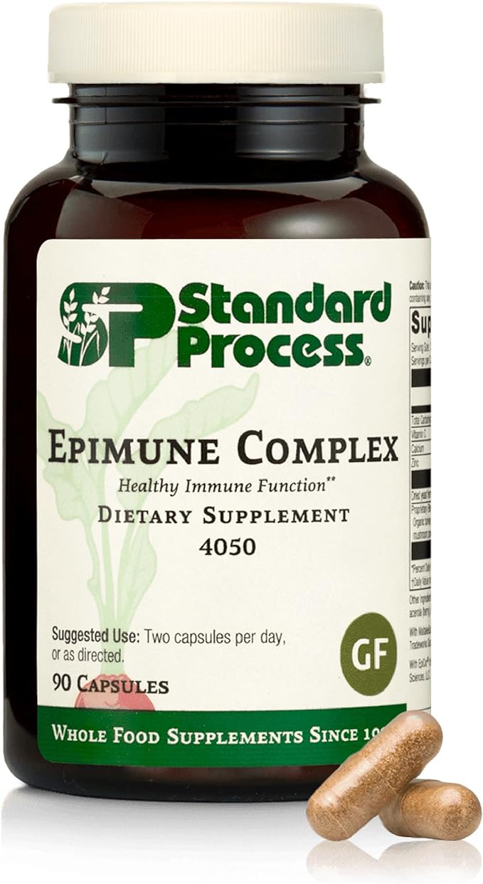 Standard Process Epimune Complex - Vegan Immune System Support - Respiratory &amp Immune Health Supplement with Maitake &amp Turkey Tail Mushrooms - Vegan Vegetarian &amp Gluten-Free - 90 Capsules