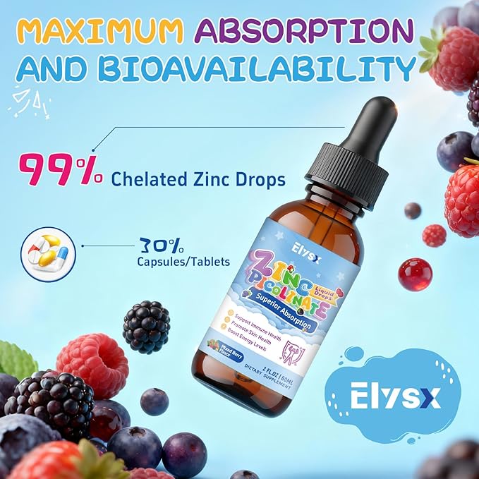 Zinc Picolinate Copper Liquid Drops Celated Zinc 30mg with Copper Selenium for Kids &amp Adults Immune Support &amp Skin Health Mixed Berry Flavor 2 FL OZ