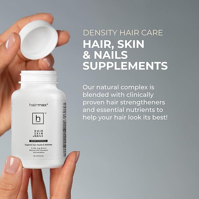 Hairmax Hair Skin and Nails Dietary Supplement – Hair Loss &amp Hair Regrowth Treatment. 2500mcg Biotin DHT Blocker MSM &amp Antioxidants 60 Capsules