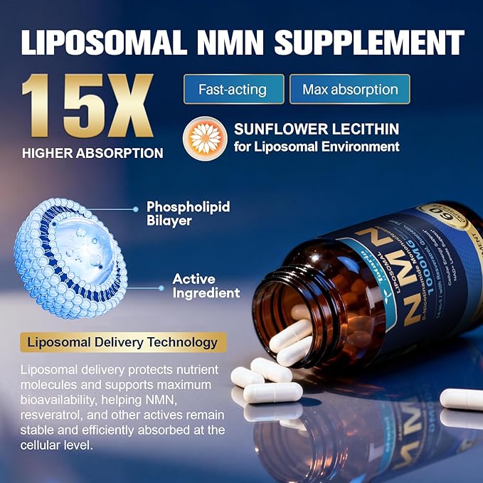 Totaria 2 Packs Liposomal NMN Supplement 1000mg 14-in-1 NMN Resveratrol Complex with CoQ10 TMG Quercetin ALA PQQ Support NAD Levels Cellular Energy &amp Healthy Aging cGMP Filler Free