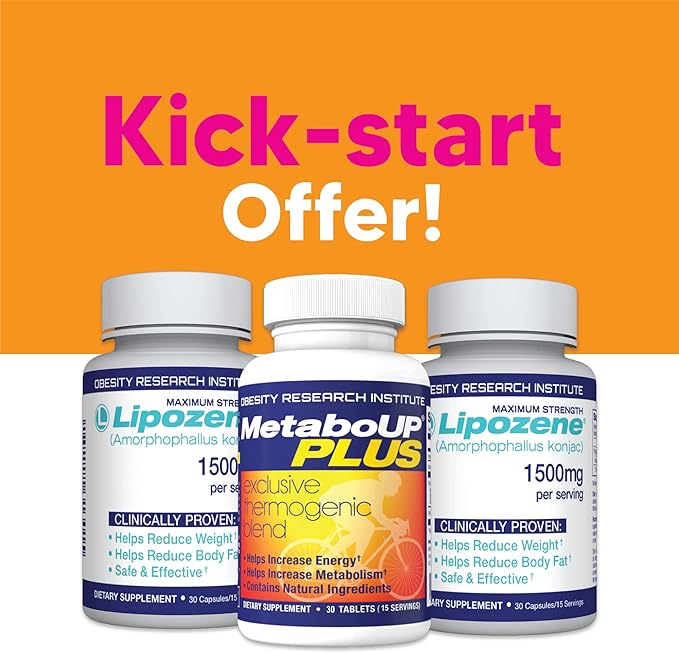 Lipozene Weight-Management Fiber Supplement 2 Bottles (60 Capsules Total) + MetaboUP Plus 30ct | Non-Stimulant Glucomannan Formula