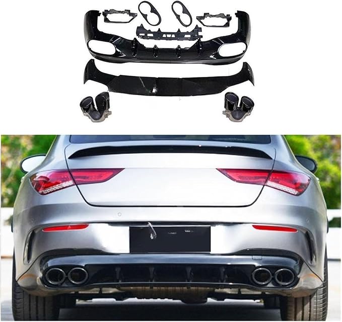 ABS Rear Bumper Lip Diffuser with Exhaust Compatible for Mercedes Benz CLA Class W118 C118 CLA180 CLA200 CLA250 CLA35 CLA45 AMG 2020 2021 (Color : Silver 45 Style)