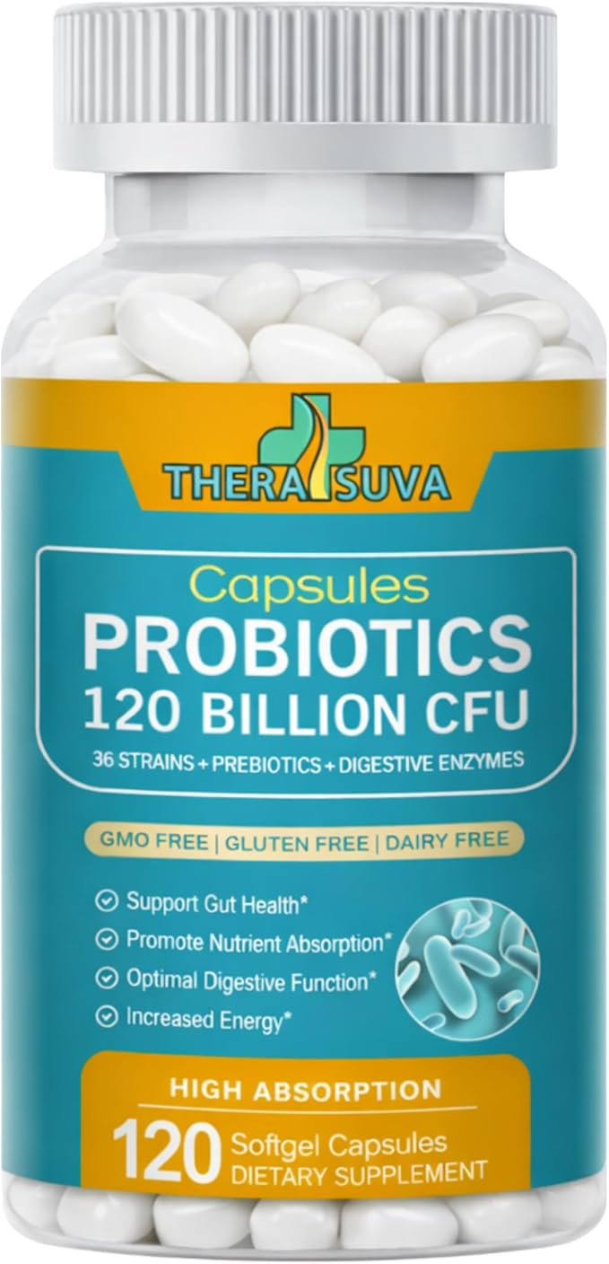 Probiotics 120 Billion CFU-36 Strains + Organic Prebiotics + Natural Whole Food Supplement for Ultimate Gut Health Support- 2 Month Supply 120 Softgels