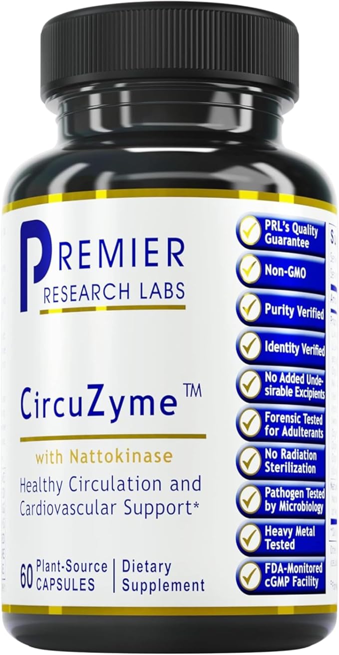 Premier Research Labs CircuZyme - Blood Circulation Supplements Supporting Blood Flow &amp Vascular Support Featuring Diosmin Cayenne &amp Nattokinase for Men and Women - 60 Vegetarian Capsules