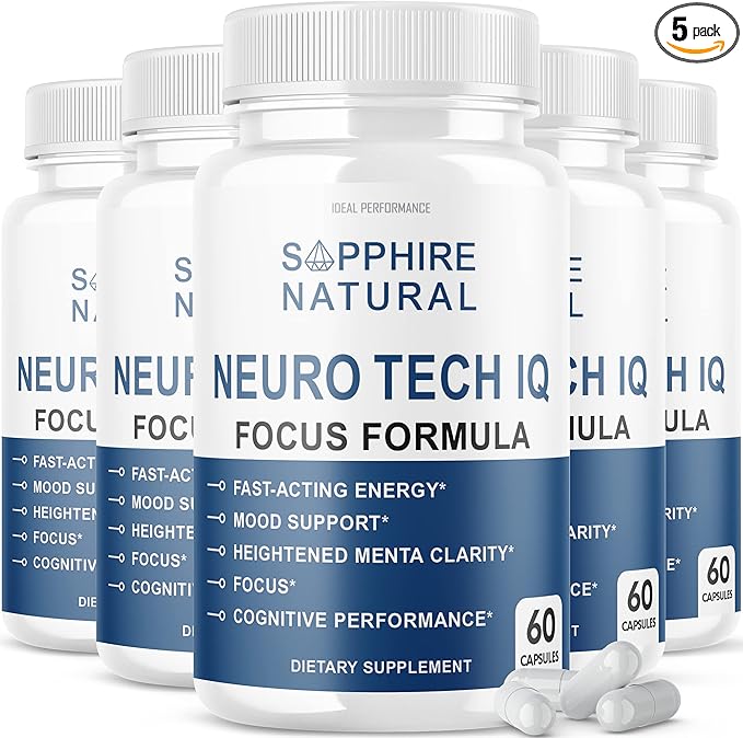(5 Pack) Neuro Tech IQ Brain Supplement Neurotech Iq Focus Formula Pills (300 Capsules)