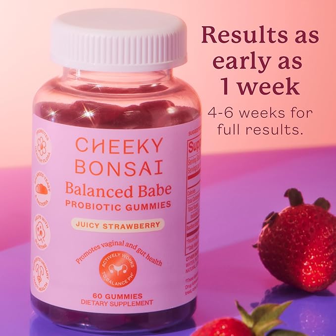 Cheeky Bonsai Vaginal Probiotic Gummies for Women - Balanced pH Healthy Odor and Flora Support - 5 Billion CFUs - Juicy Strawberry Flavor 60 Count