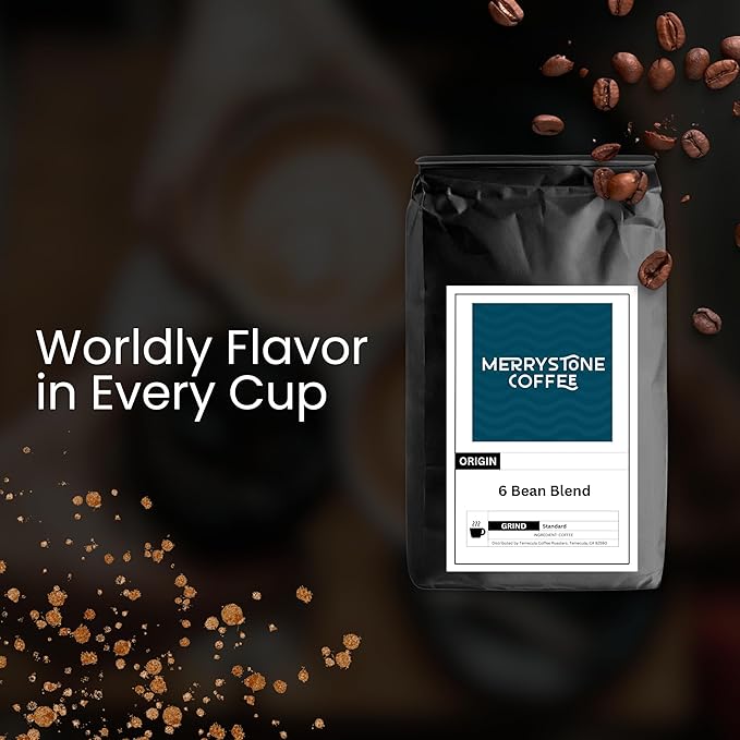 Merrystone 6-Bean Blend Dark Roast Espresso &amp Drip Coffee Roasted to Order 1 Lb Standard Grind