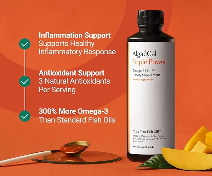ALGAECAL Free Omega-3 Home Test Kit: Easy At-Home Testing with Lab-Verified Results Triple Power: 1200mg EPA &amp DHA Omega-3s Fish Oil Supplement Mango Flavor Burp-Less Sugar-Free