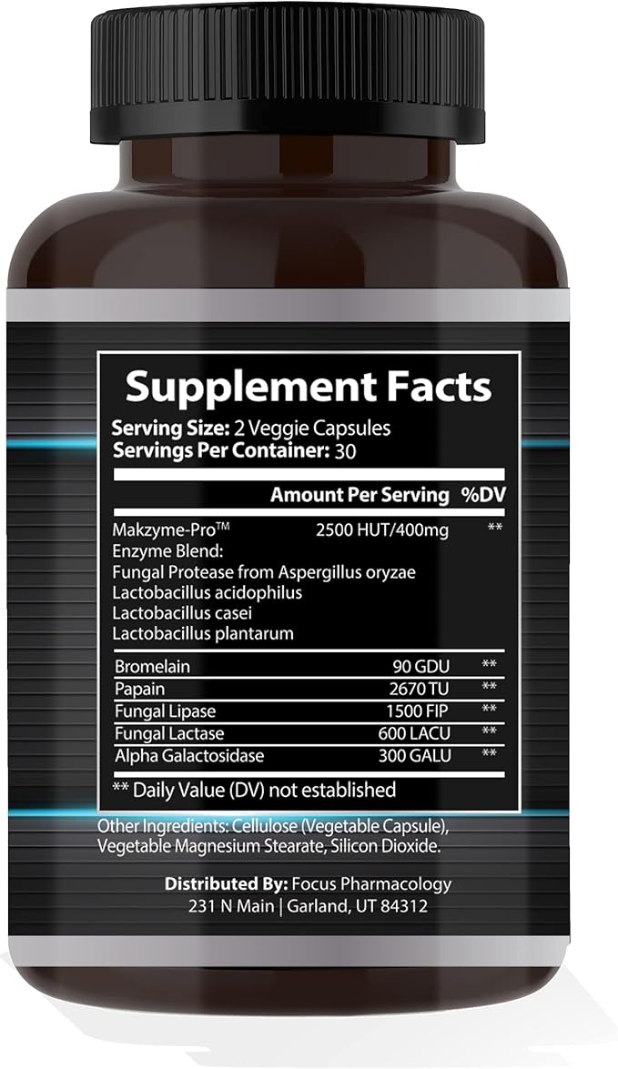 Digestive Enzymes and Priobiotics Blend - 60 Ct Protease Lipase Lactase Galactosidase Acidophilus Casei Plantarum