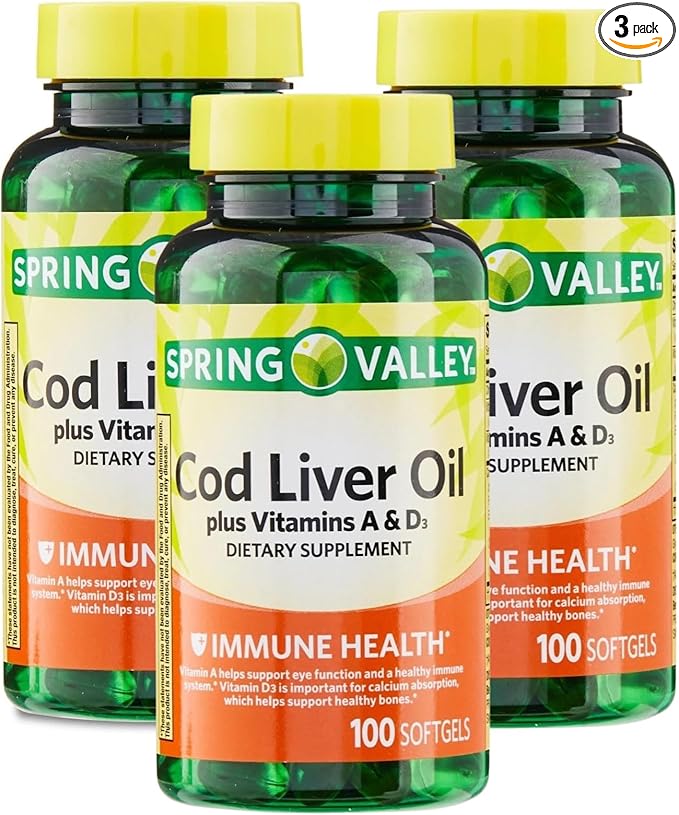 Unique Bundle Store Cod Liver Oil Plus Vitamins A &amp D3 100 Softgels - Dietary Supplement (Pack of 3)