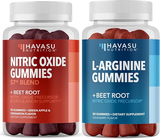 Nitric Oxide Gummies + L-Arginine Gummies Bundle: Green Apple and Cinnamon and Sour Berry Flavored Gummies